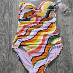 NWT Anne Cole Strapless Convertible Halter Top Colorful One Piece Swimsuit